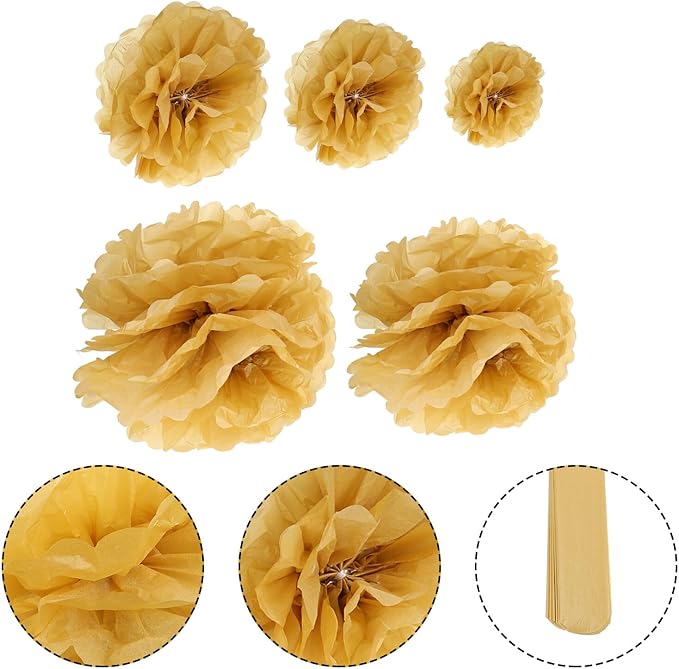 10 Pcs Metallic Paper Pom Poms Flower Balls Party Decoration Hanging Wall Ornament for Wedding Birthday Shower Home Celebration Easy to Hang and Cluster
