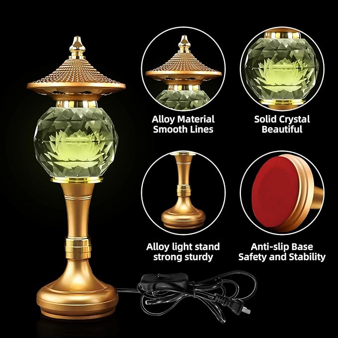 1 Pair-7 Color LED Lotus Flower Lamp - Pineapple Shape Crystal Lotus Buddhist Lamp Lights, Buddha Lamp Light with Adjustable Switch for Buddhist Occasions, Supplies Meditation (10 inch)