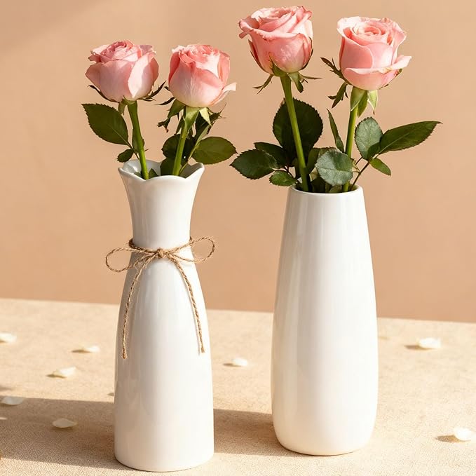 2 Ceramic Vase White Flower Vase for Home Decor Modern 7.9 inch Mini Vase for Table Shelf Home Decor Vase for Fireplace Bedroom Kitchen Living Room Wedding Office Desk Birthday Gifts