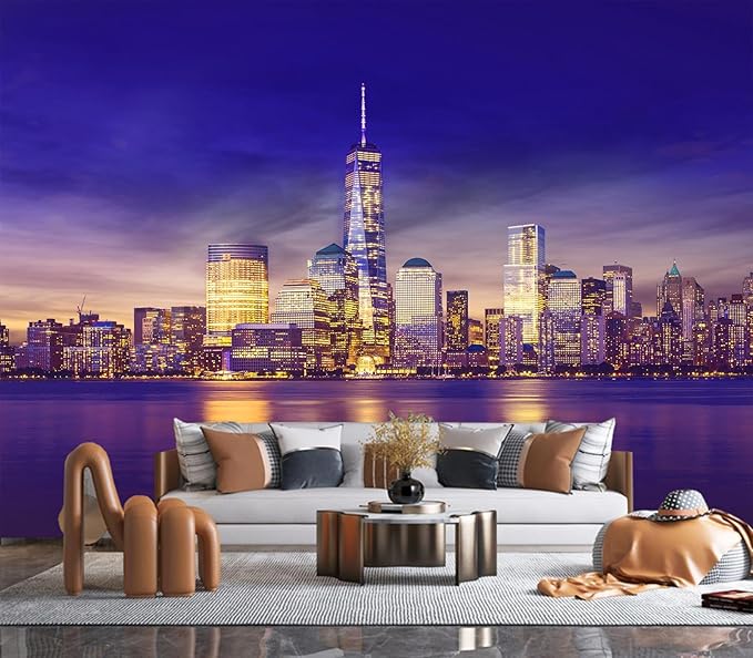 Eierme-New York City Skyline lit up at Night time Reflecting Off of The Hudson River 90" x 67"