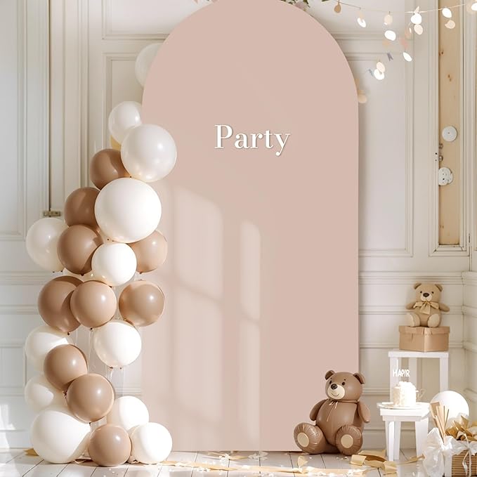 6.6FT Nude Arch Backdrop Cover - Polyester Fitted Wedding Arch Stand Covers Round Top Chiara Arch Backdrop Cover for Birthday Party Banquet Photo Background Decoration