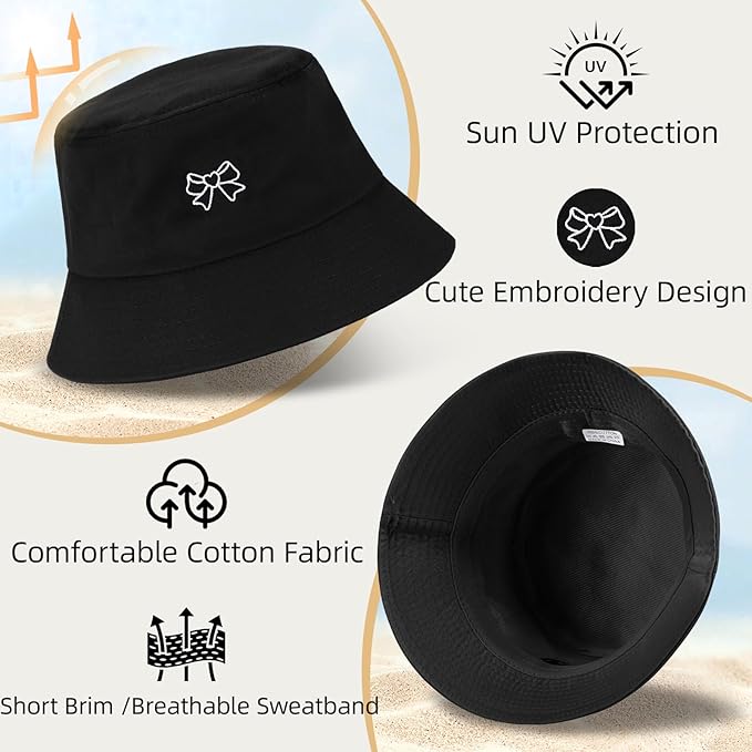 Fashion Embroidered Bucket Hat Cotton Summer Beach Sun Hat for Women Men Teen