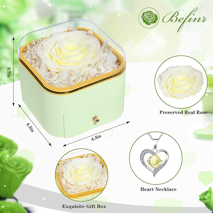Beferr Preserved Rose with Necklace for Mom Birthday Gifts Eternal Roses Fresh Flowers for Delivery Prime Christmas Day Gifts for Her Mother Grandma Wife Sister Daughter Girl Friends