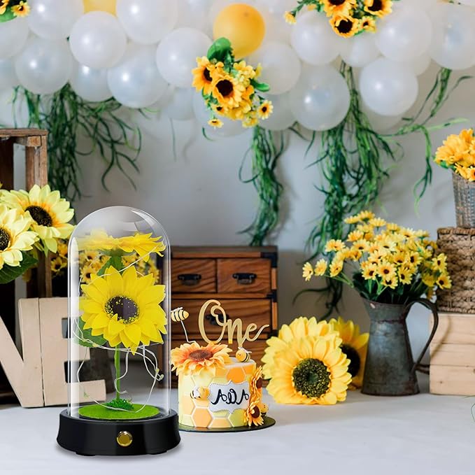 QUELIEN Christmas Sunflowers Gifts for Women,Preserved Sunflower Bouquet in Glass Dome,Girasoles para Regalo,Forever Sunflower Home Decor,Mom Birthday Gift