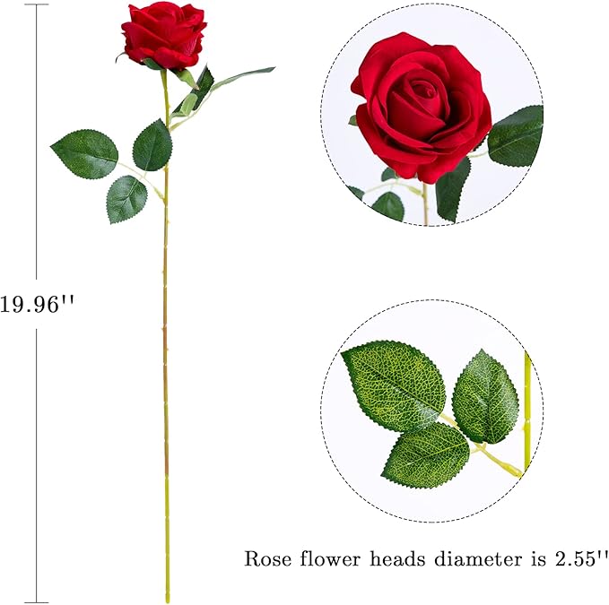 Hawesome 12PCS Artificial Roses Silk Flowers Fake Roses Bouquet Long Stem for Home Wedding Decoration Party (Red)