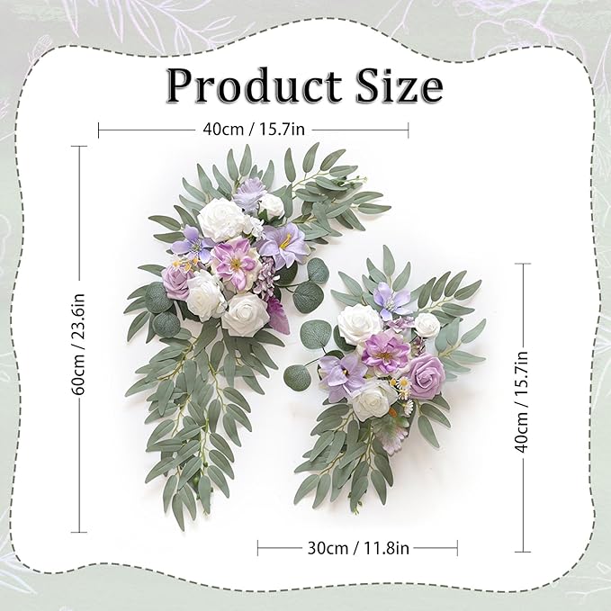 Faux Flower Swag Set of 2, Purple Artificial Flowers Swags for Wedding Arch, Wedding Welcome Signs, Welcome Reception Ceremony Signs Decorations