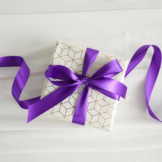MEEDEE Purple Ribbon 1 Inch Purple Satin Ribbon Lux Double Faced Satin Ribbons by 50 Yards Polyester Wrapping Ribbons for Crafts, Weddings, Flower Bouquet, Holiday Decorating