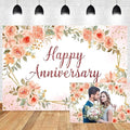 Leyiyi 15x8ft Happy Anniversary Backdrop Watercolor Pink Floral Rose Green Leaves Gold Dots Glitter Photography Background Cheers to Wedding Anniversary Bridal Shower Party Decorations Photo Props