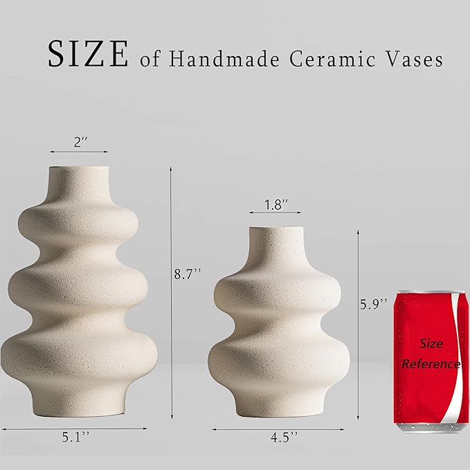 Ceramic Vases Set 2, Modern Home Decor,Off White Round Vases,Modern Dried Flower Vases, Boho Home Decor for Centerpieces Wedding Dinner Table Party Living Room Office Bedroom