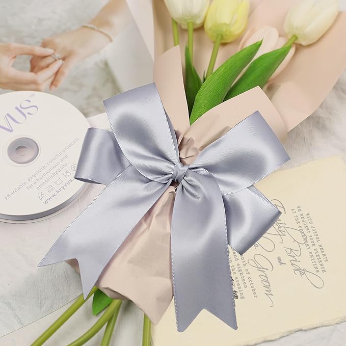 Gray Satin Ribbon, Double Faced 2 Inch X 25 Yards Gray Ribbon, Premium Satin Ribbon for Gift Wrapping, Crafts, Hair Bow Making, Sewing, Flower Bouquet, Wedding Party Decor