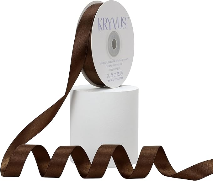 Brown Satin Ribbon, Double Faced 5/8 Inch X 25 Yards Brown Ribbon, Premium Satin Ribbon for Gift Wrapping, Crafts, Hair Bow Making, Sewing, Flower Bouquet, Wedding Party Decor