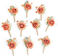 Burnt Orange Boutonnieres for Men Wedding, Set of 10, Groom and Groomsmen Boutonniere for Rustic Fall Vintage Wedding, Prom, Ceremony Formal Dinner Party