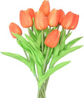Artificial Flowers 10 Heads Mini Real Touch Artificial Tulip for Home Wedding Party Centerpiece Decoration (Gradient Orange)