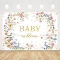 MEHOFOND 7x5ft Wildflower Baby in Bloom Baby Shower Backdrop Decorations, Wildflower Baby Shower Background, Spring Floral Banner Gold Glitter Photography Background Photo Props
