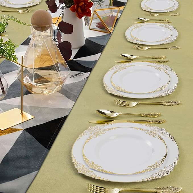 300PCS Gold Plastic Silverware for 100 Guests, Heavy Duty Gold Disposable Utensils Sets, Includes 100 Forks, 100 Spoons, 100 Knives, Elegant Cutlery Perfect for Wedding, Party