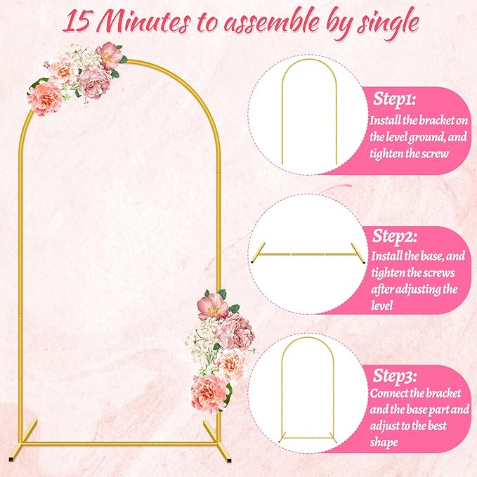 6FT Metal Arch Backdrop Stand,Gold Wedding Arched Backdrop Stand Frame for Party Decoration Wedding Birthday Graduation Ceremony Baby Shower Garden Floral Balloon