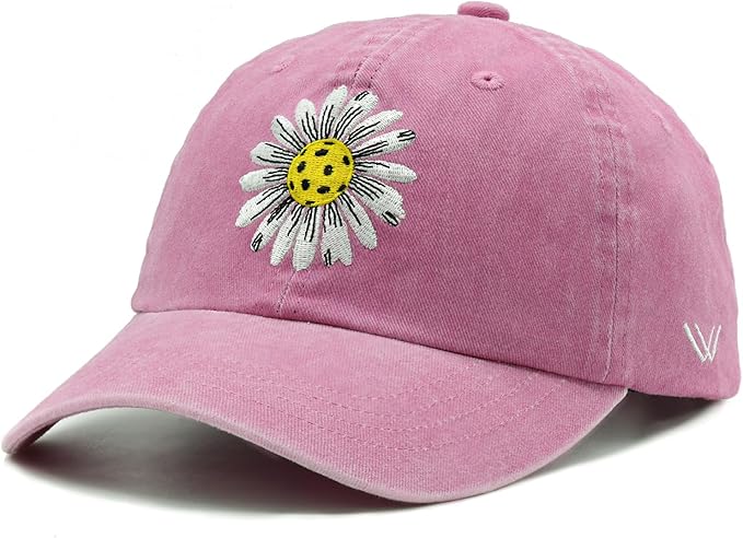 Waldeal Pickleball Hat for Women, Ajustable Embroidered Daisy Washed Denim Baseball Cap