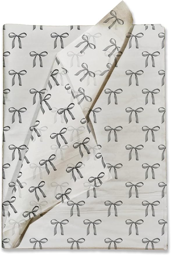 Pro Supply Global Black Bows Printed Tissue Paper for Gift Bags or Boxes and Wrapping - Bulk Decorative Art Tissue Paper for Packaging and Gifting | 24 Sheets 20" x 30"