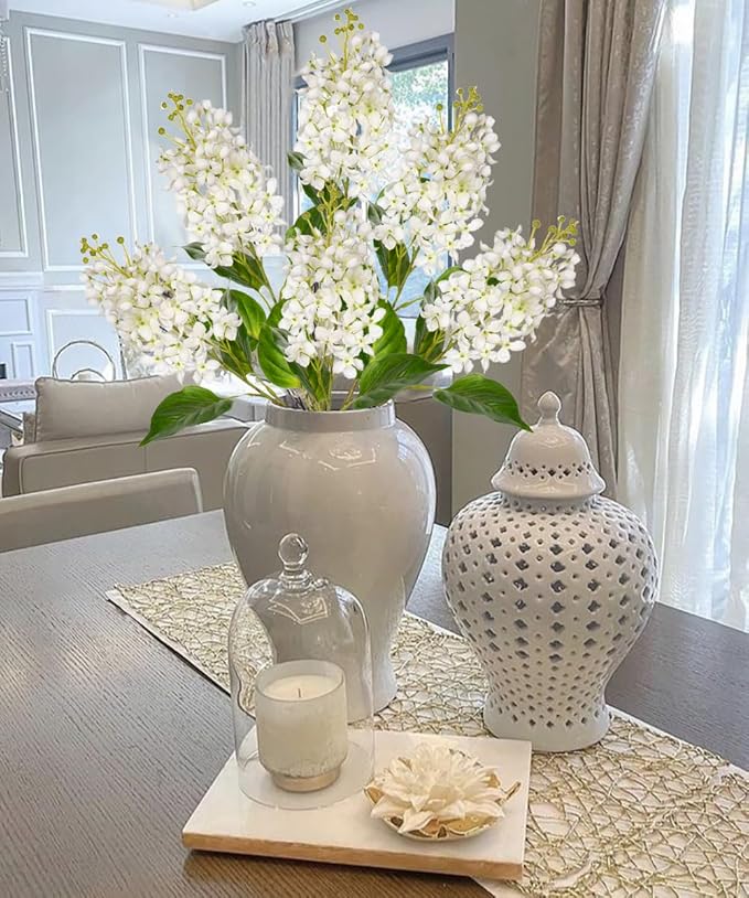 Artificial Lilac Flowers 30" Tall – Set of 3 Silk Lilac Flower Stems for Home Decor, Wedding Centerpieces, Faux Floral Arrangements – White Artificial Flowers for Vase, Spring & Farmhouse Décor