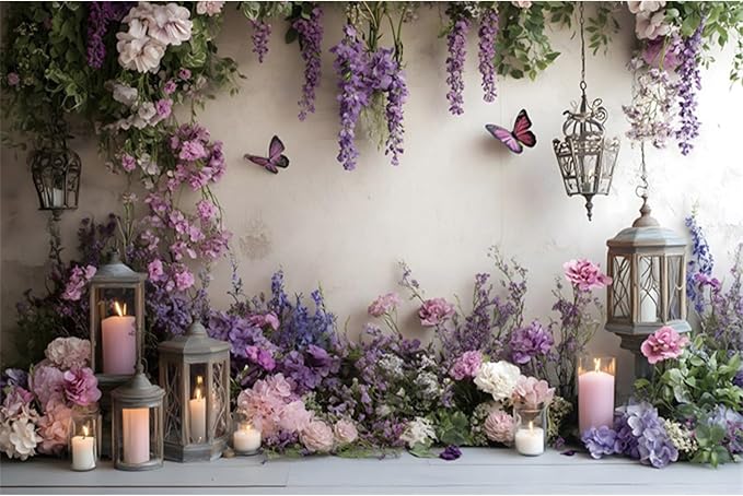 YongFoto Elegant Flower Wall Backdrop 10x8ft Floral Butterfly Candle Photography Background Baby Bridal Shower Wedding Girl Birthday Party Banner Room Decor Portrait Photoshoot Wallpaper Photo Booth
