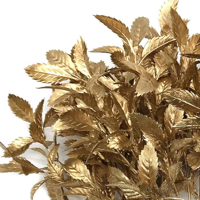 PASYOU Artificial Plants for Christmas Decor, Plastic Grass Fake Shrubs Simulation Leaves Indoor Outdoor Home Garden Planter Filler Party Hotel Verandah Wedding Faux DIY Decoration - Gold 4 Pack