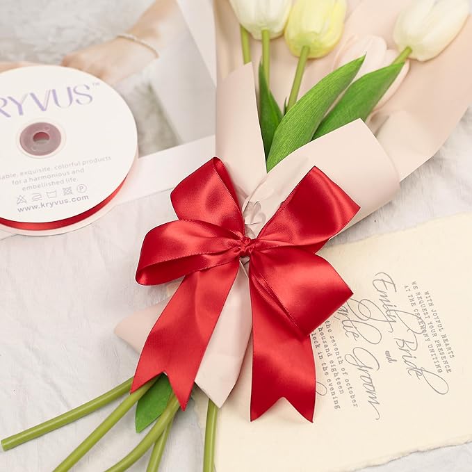 Red Satin Ribbon, Double Faced 1-1/2 Inch X 50 Yards Red Ribbon, Premium Satin Ribbon for Gift Wrapping, Crafts, Hair Bow Making, Sewing, Flower Bouquet, Wedding Party Decor
