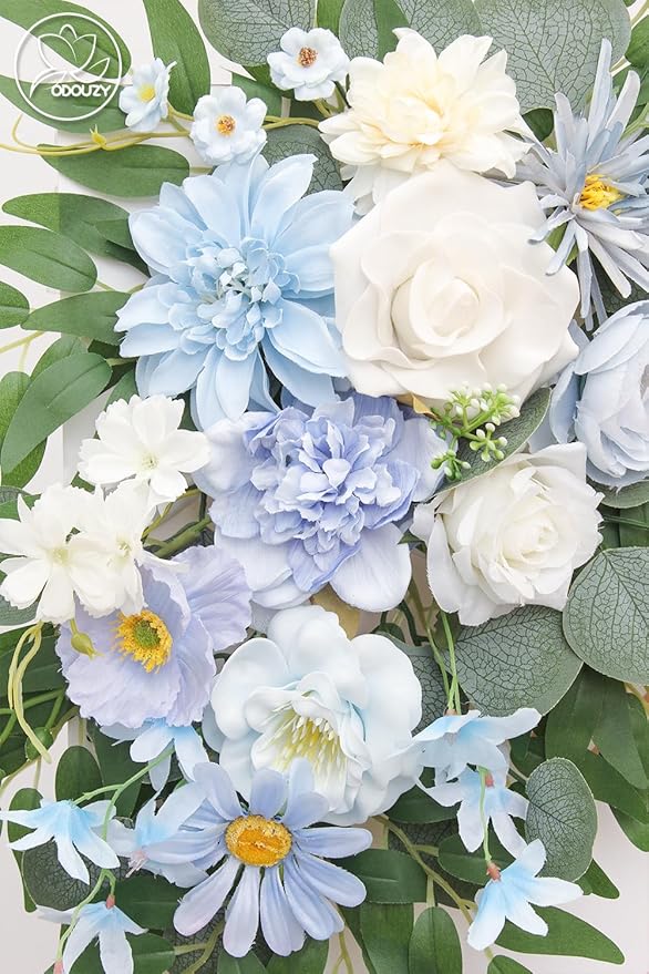 Pack of 2 Wedding Arch Decorations Artificial Hanging Flowers Floral Swag for Wedding Welcome Sign Backdrop Balloon Arch Home Party Bridal Ceremony Reusable(Blue)