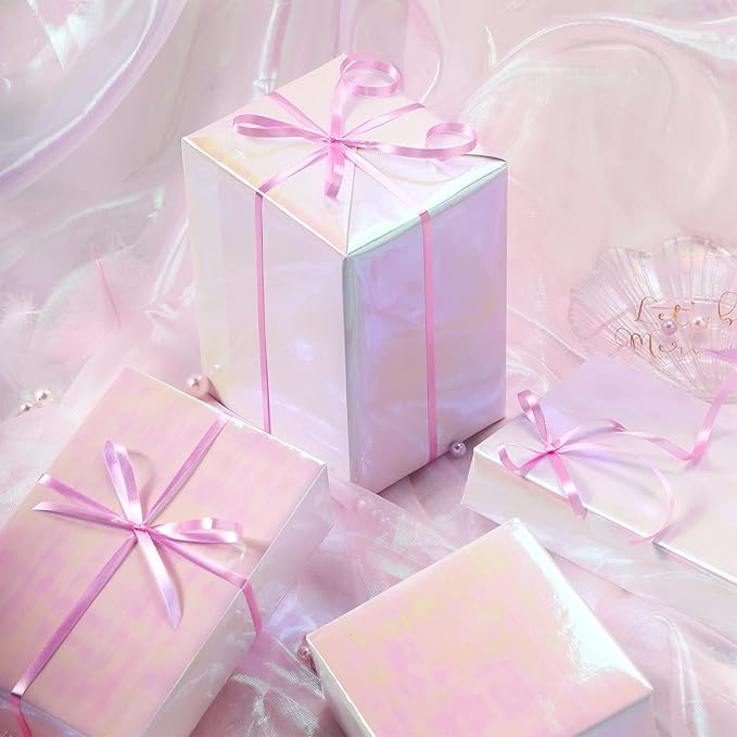 LeZakaa Pink Wrapping Paper Roll - Holographic Iridescent Wrapping Paper for Birthday, Valentine's, Mother's Day, Holiday - 17 inches x 32.8 Feet (47.23 sq.ft.)