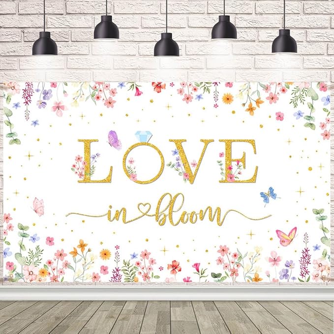 Love in Bloom Bridal Shower Decorations Backdrop Wildflower Wedding Shower Background Lower Floral Engagement Wedding Bachelorette Party Decor Supplies Photo Booth Props 70.8 x 43.3 inch