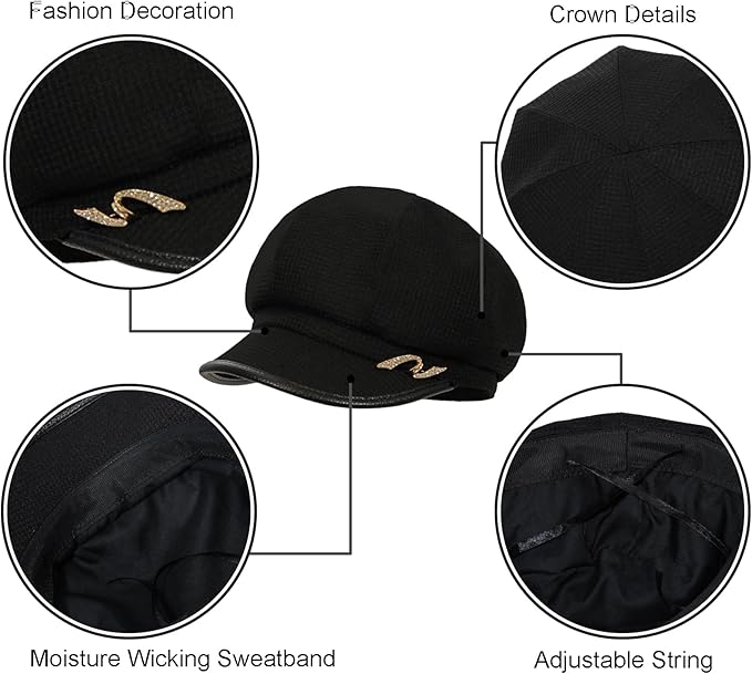 Women Retro Classic Visor Newsboy Cabbie Cap Beret Hats with Flower Buckle for Woman Ladies
