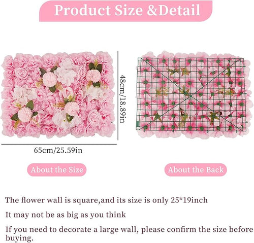 12PCS Artificial Flower Wall Panel - 16 x 24 inch 3D Flower Wall Backdrop Decoration Pink Roses Wall for Home Party Wedding Anniversary Birthday Photo Arrangement