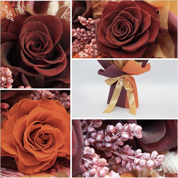 HUACHIPLUS Natural Eternal Flowers Gift: Preserved Flowers Bouquet, Anniversary, Birthday, Mom Gifts for her-Flowers for Delivery Prime-Purple Forever flower arrangement (Ancora Red)
