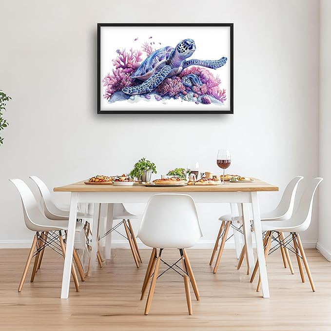 Framed Large Pictures Wall Art for Living Room, Sea Turtle Coral Oversized Wall Decor Ocean Animal Canvas Print Painting Modern Extra Large Framed Artwork for Bedroom Office 36"x24"