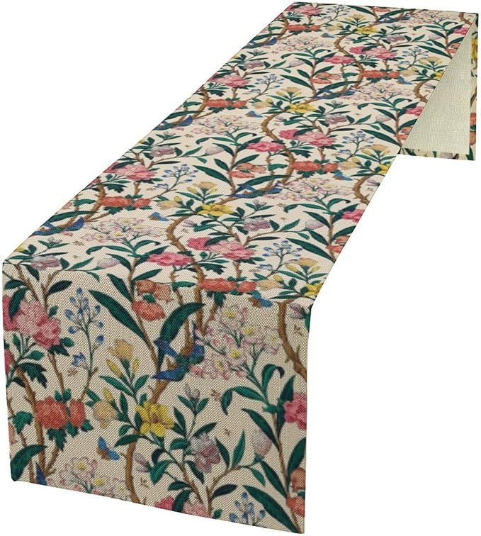 William Morris Vintage Floral Table Runner, Birds Butterflies and Bees Botanical Flower Original Design Print Table Runner for Home Party Dining Room Kitchen Decor 13x70 Inch