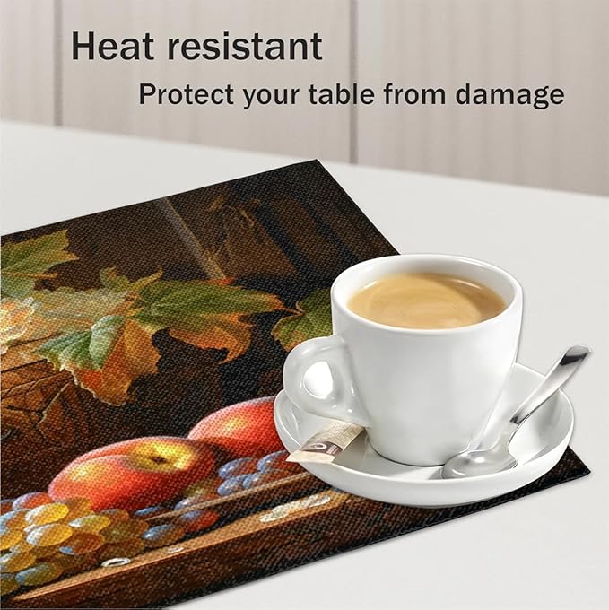 Grape Placemats Set of 6, Washable Linen Place Mats, Floral Vintage Fruit Rustic Table Mats for Kitchen Dining Table Decor Heat Resistant Tablemats 12x18