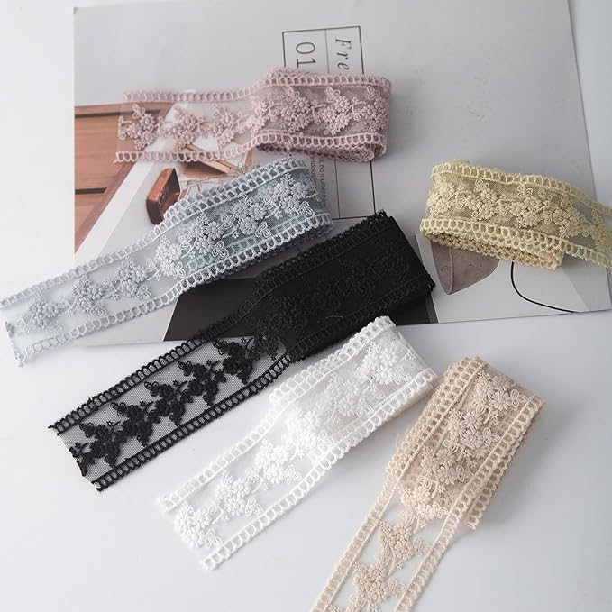 5 Yard Floral Lace Ribbon, Delicate Daisy Lace Trim for Wedding Dresses, DIY Crafts, Clothing, and Curtain Embellishments(Beige)