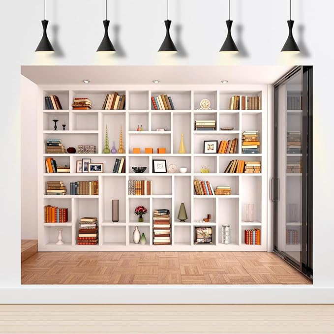 Bookcase Photography Backdrop School Library Study Bookshelf Scene Children Photography Backgrounds Customized Photographic Backdrops for Photo Studio Office Conference Decor 5x3ft