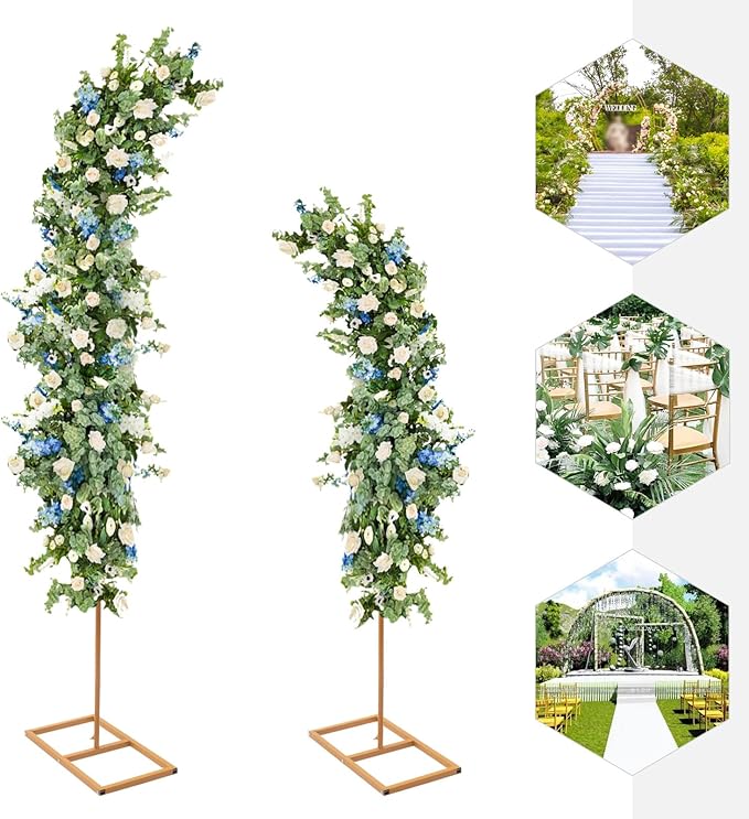 Metal Arch Backdrop Stand, 2 set Gold Metal Curved Top Wedding Arch Frames, Flower Arch Door Floral Decorations for Wedding Birthday Party Anniversary Ceremony
