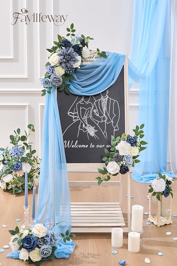 Artificial Flowers, Dusty Blue Silk Flowers for DIY Wedding Bridal Bouquets, Fake Cake Flowers for Centerpieces,Baby Shower, Table Arrangement, Home Party Decor