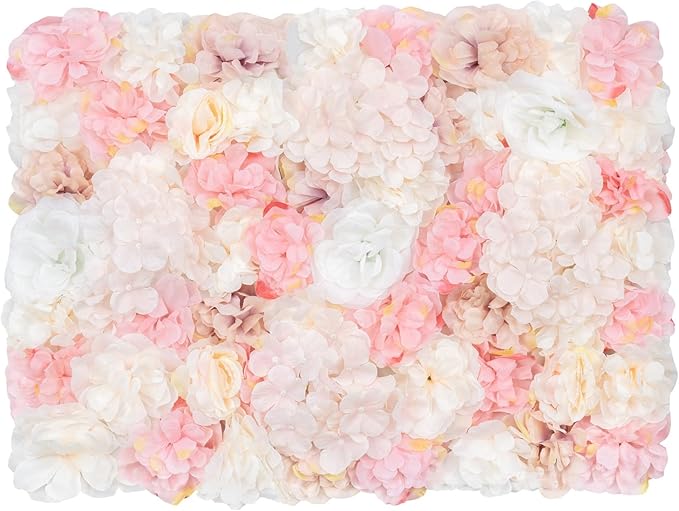 12 Pcs White Flower Wall Flowers Backdrop Artificial Flower for Backdrop Flowers Decoration 3D Floral Panels for Wall Decor Home Party Wedding Room Decoration (60x40cm/White+Pink)