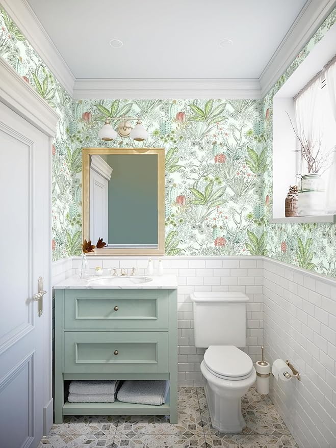 Wudnaye Boho Peel and Stick Wallpaper Catus Wallpaper 17.7" x 196.8"Vintage Floral Wallpapers Peel and Stick Botanical Removable Wall Paper Boho Self Adhesive Contact Paper for Bathroom Cabinets