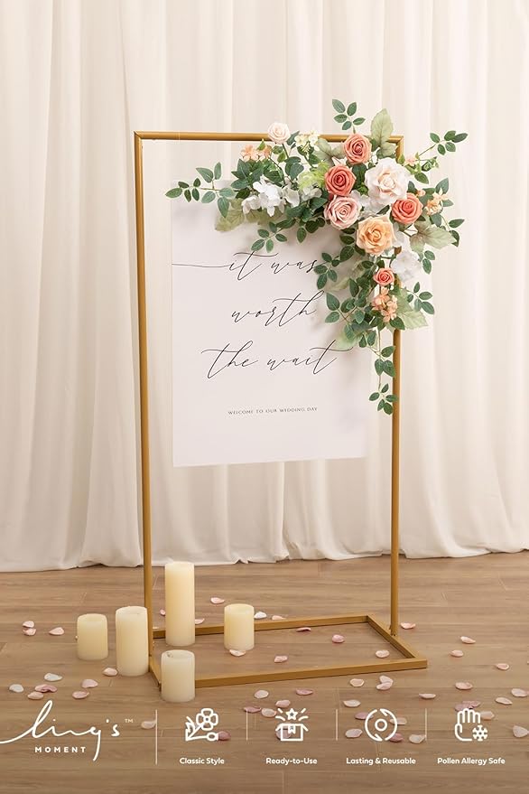 Ling's moment Wedding Artificial Welcome Sign Flowers Swag Arch Floral Garland Decorations Growing Blush Ceremony Reception Entrance Entryway Party Banquets Easel Wall Home Outdoor(NOT Include Sign)