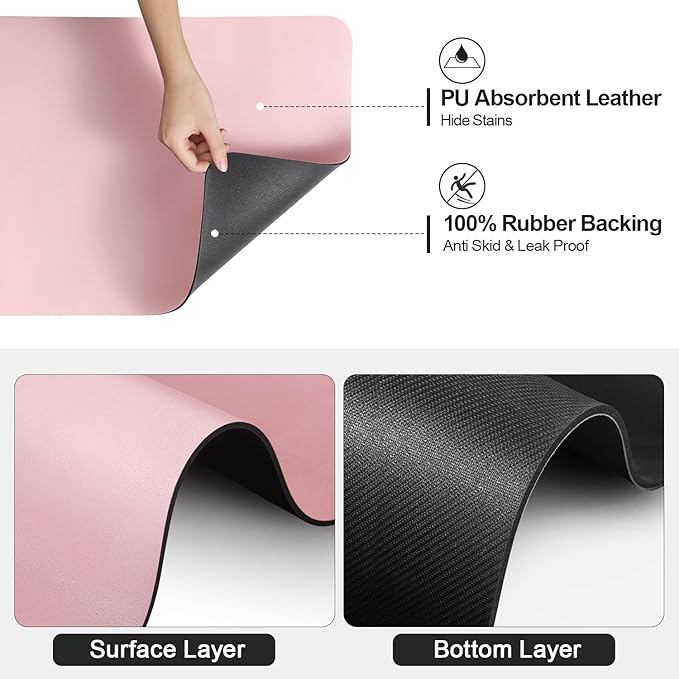 Dish Drying Mat for Kitchen Counter | Coffee Bar Mat for Countertops | Heat Resistant Drainer Mat with Non-slip Rubber Backed | Hide Stain Kitchen Absorbent Draining Mat | Pink 18"x32"