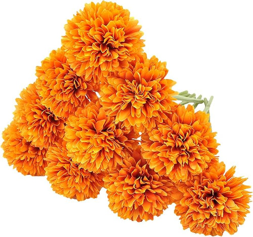 10Pcs Artificial Fake Flower Plants Silk Chrysanthemum Ball Hydrangea Arrangements Wedding Bouquets Decor Home Kitchen Garden Party Table Floral Centerpieces DIY (Orange)