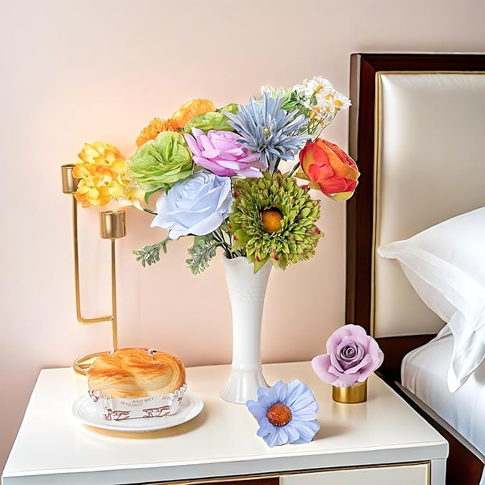 38pcs Artificial Flowers Bouquets Box Set for DIY Bridal Wedding Shower Decorations Rainbow Colorful Fake Floral Arrangements for Party Table Centerpieces Home Decor Indoor Outdoor