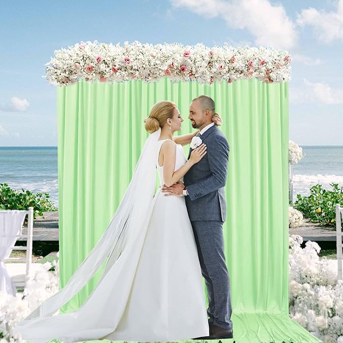 10 x 10 Feet Light Green Backdrop Curtain for Partie, Background Curtains for Photoshoot, Birthday, Wedding, Halloween, Thanksgiving, Christmas, New Year Party Decorations 5Ft x 10Ft, 2 Panels
