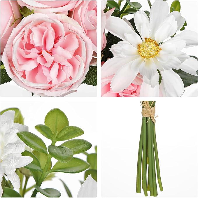 Peonies Artificial Flowers 22PCS Faux Pink Flowers Artificial Realistic Peony and Daisies Silk Flower Arrangements 14.5" Fake Flowers for Vase Centerpiece Wedding Party Home Decor DIY Bridal Bouquet