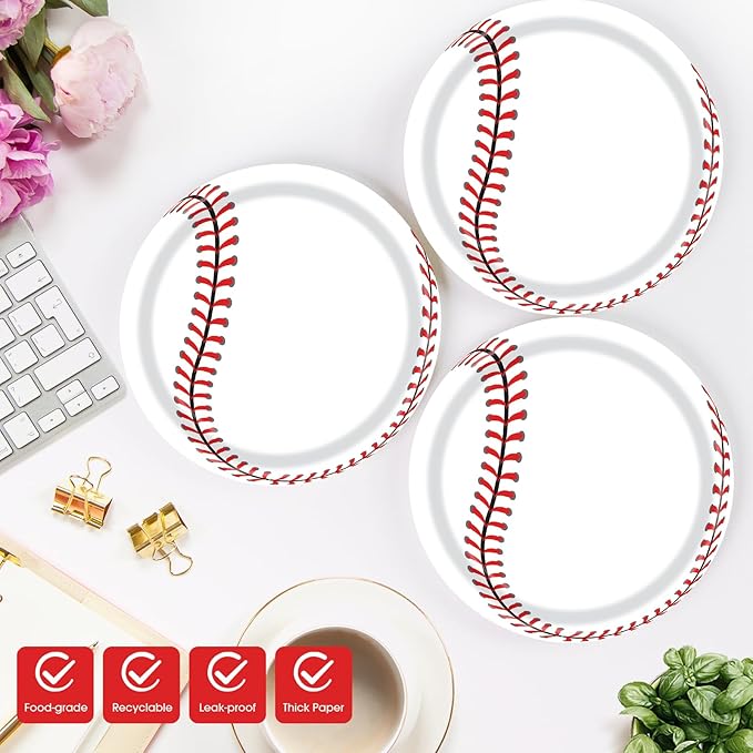 40 Pcs Baseball Plates and Napkins, Paper Dinner Plates and Napkins, Classic Style, Baseball Party Decorations, 20 Servings