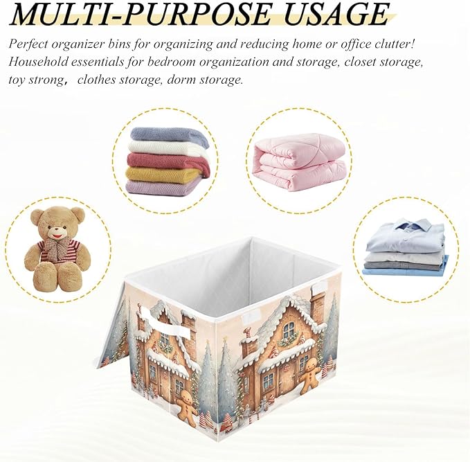 senya Christmas Baskets Collapsible Storage Bins with Lids, Christmas Snow Gingerbread Man Storage Boxes Clothes Baskets for Organizing, B06D22020