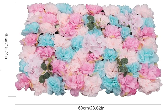 LOYALHEARTDY 12 Pack Artificial Flower Wall Panels 24" x 16" Flower Wall Panel Wall Backdrop Faux Hydrangea and Rose Flower Backdrop Panels for Flower Wall Decor Wedding Party Event Decoration